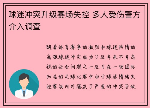球迷冲突升级赛场失控 多人受伤警方介入调查